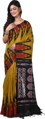 GhoshEthnic Temple Border Sambalpuri Handloom Viscose Rayon Saree(Mustard)