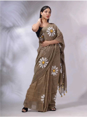 pal saree mahal Printed Hand Batik Cotton Blend Saree(Green)