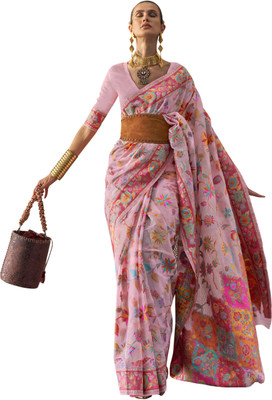 Akhilam Woven Banarasi Silk Blend Saree(Pink)