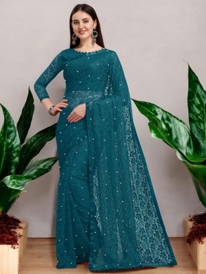 Nexxafashions Self Design Bollywood Net Saree(Blue)