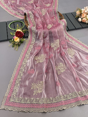 KanjiQueen Self Design, Embellished Bollywood Pure Silk, Organza Saree(Pink, Gold)
