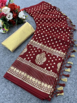 YUVANSHI FASHION Floral Print Assam Silk Georgette Saree(Maroon)