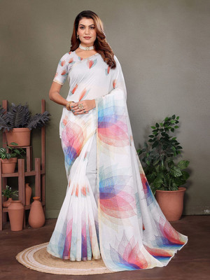 Moda Rapido Printed Bollywood Cotton Blend Saree(Multicolor)