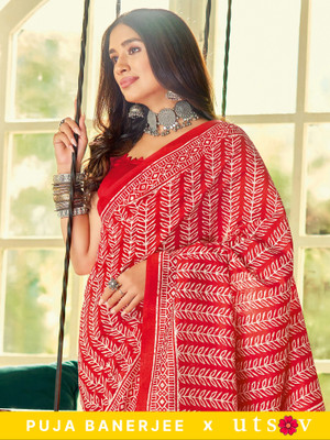 Divastri Printed Sambalpuri Silk Blend Saree(Red)