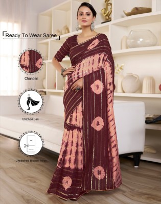 Divastri Woven, Striped Chanderi Chanderi, Lace Saree(Orange, Maroon)