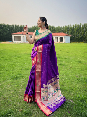 SGF11 Self Design Handloom Silk Blend Saree(Multicolor)