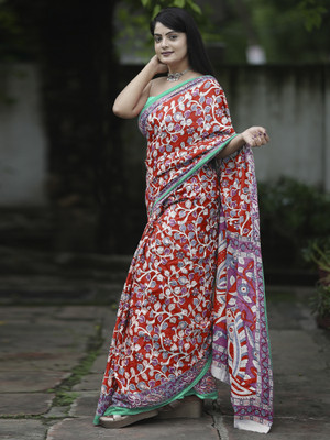 Divastri Printed Daily Wear Cotton Blend Saree(Red)