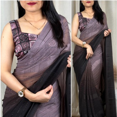 LAKHADATARI PRINTS Self Design, Digital Print, Striped, Embroidered Bollywood Georgette Saree(Purple)