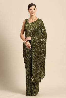DIVINE INTERNATIONAL TRADING CO Embellished, Embroidered Bollywood Georgette Saree(Green)