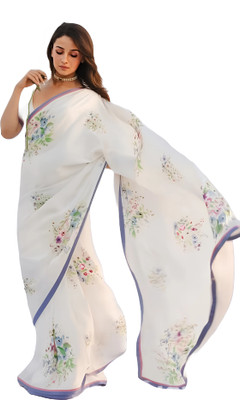 SHRIMAY Checkered Daily Wear Cotton Linen Saree(White)
