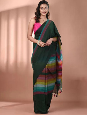 PARTHA BISWAS Printed Handloom Cotton Blend Saree(Multicolor)