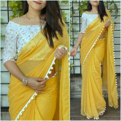 Vijayhanuman Solid/Plain, Self Design Bollywood Viscose Rayon Saree(Yellow)