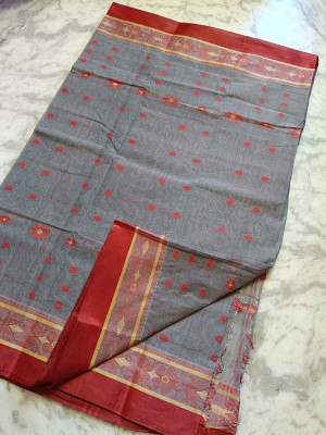 Bikash Dutta Fashion Self Design Tant Pure Cotton Saree(Grey)