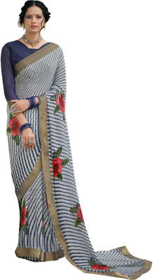 Pbs Prints Printed, Floral Print Leheria Georgette Saree(Blue)