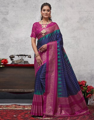 Divastri Printed Bollywood Silk Blend Saree(Blue, Magenta, Gold)