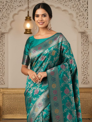ANOUK Woven Banarasi Silk Blend Saree(Blue)