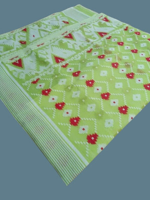 Dristikone Woven Jamdani Pure Cotton Saree(Light Green)