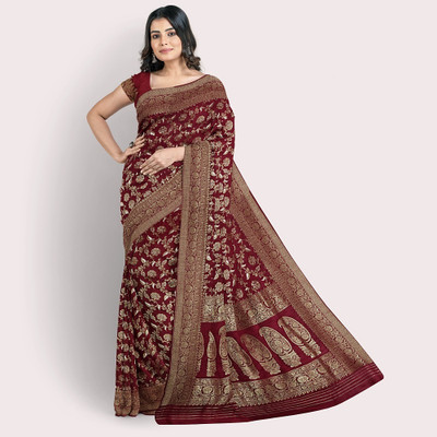 Saras Aajeevika Embroidered Handloom Cotton Silk Saree(Maroon)