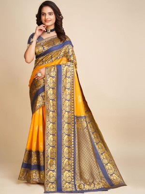 Moda Rapido Woven Daily Wear Silk Blend Saree(Yellow)