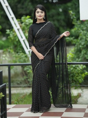 ANOUK Printed Chanderi Georgette Saree(Black)