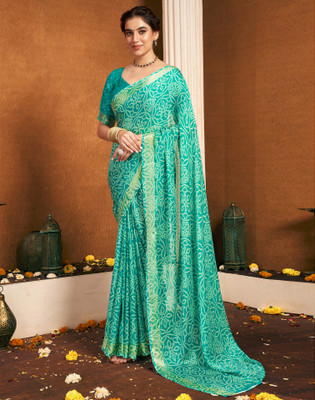 Satrani Printed, Woven, Embellished Bollywood Chiffon Saree(Blue)