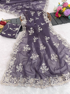 Lilu Ethnics Floral Print Bollywood Jimmy choo Saree(Purple)