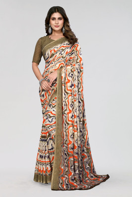 ANIRAV Floral Print Daily Wear Georgette Saree(Brown)