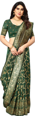Moda Rapido Woven Banarasi Jacquard Saree(Dark Green)