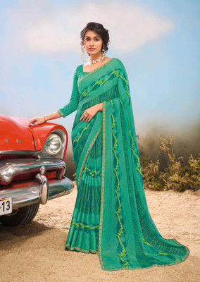 Laxmipati sarees Printed Daily Wear Chiffon Saree(Green)