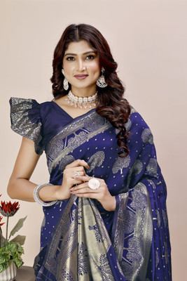 Divastri Woven Banarasi Silk Blend Saree(Blue)