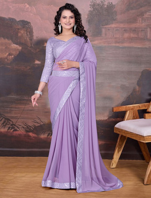 SOMVATI Embellished Bollywood Georgette Saree(Purple)