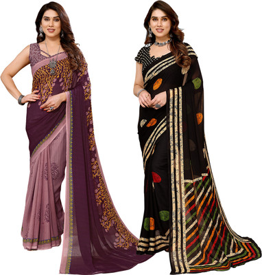 Anand Sarees Printed Bollywood Georgette Saree(Pack of 2, Multicolor)