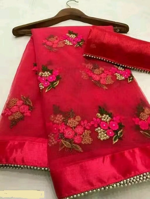 PATLANI STYLE Embroidered Bollywood Net Saree(Red)