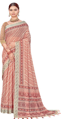 VEERVANI CREATION Digital Print, Printed Leheria Linen Saree(Beige)