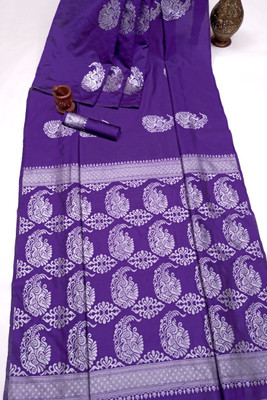 SHREE HARI TEXTILES Woven, Floral Print, Paisley, Temple Border Banarasi Pure Silk Saree(Purple)
