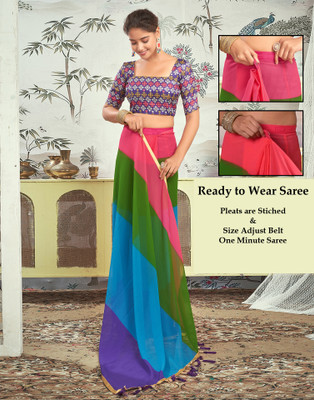 Samah Dyed, Embellished Bollywood Chiffon, Georgette Saree(Multicolor)