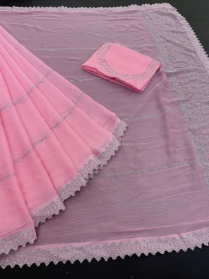 VarniRaaj Fashion Embroidered Bollywood Pure Silk Saree(Pink)