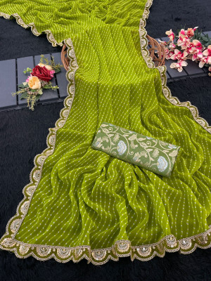 Julee Striped Leheria Georgette Saree(Dark Green)