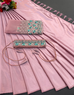 Tradivibe Embroidered, Solid/Plain Bollywood Chiffon Saree(Multicolor)