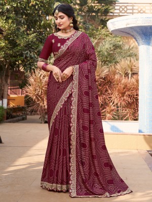 Sareemall Printed Bollywood Silk Blend Saree(Magenta)