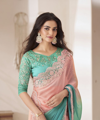 Sareemall Embellished Bollywood Satin Saree(Pink)