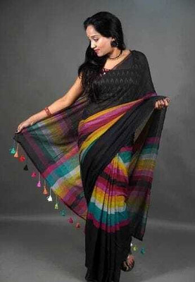 Maku Striped Handloom Pure Cotton Saree(Maroon)