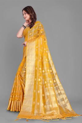 Aarunika SBT Solid/Plain Bollywood Organza Saree(Yellow)
