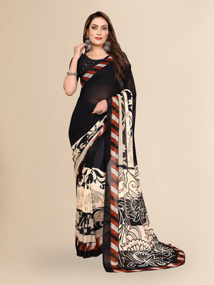 kashvi sarees Paisley, Floral Print Daily Wear Georgette Saree(Black, Beige)