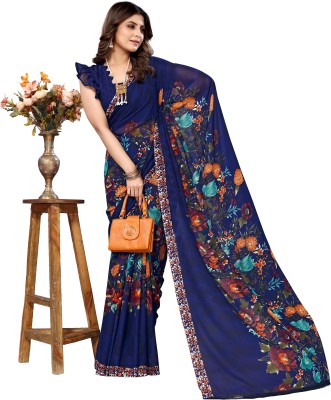 YASHIKA Printed Bollywood Georgette Saree(Blue)