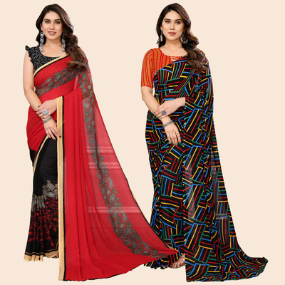 kashvi sarees Self Design, Printed Daily Wear Georgette Saree(Pack of 2, Red, Black, Multicolor)