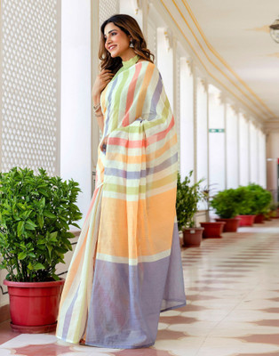 Samah Printed Daily Wear Linen Saree(Multicolor)