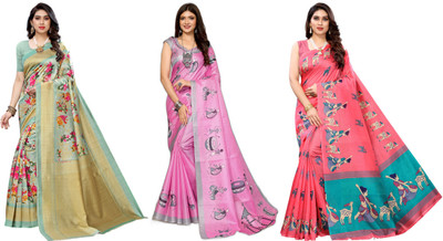YASHIKA Printed Bhagalpuri Art Silk Saree(Pack of 3, Multicolor)
