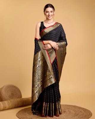 ZIBLON Self Design Patola Silk Blend Saree(Black)