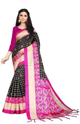 Salooni Checkered Daily Wear Silk Blend Saree(Black)